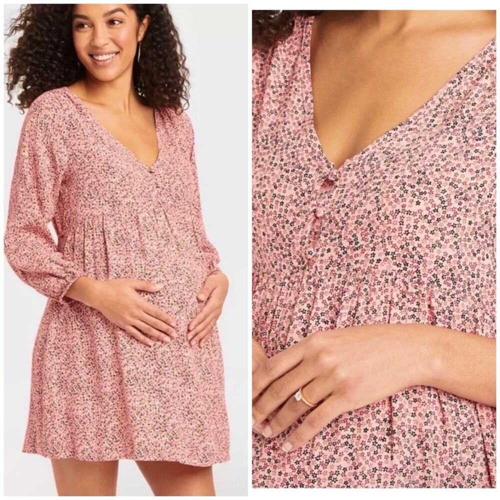 The Nines by HATCH™ Long Sleeve Maternity Dress in Clay Pink Floral Size M